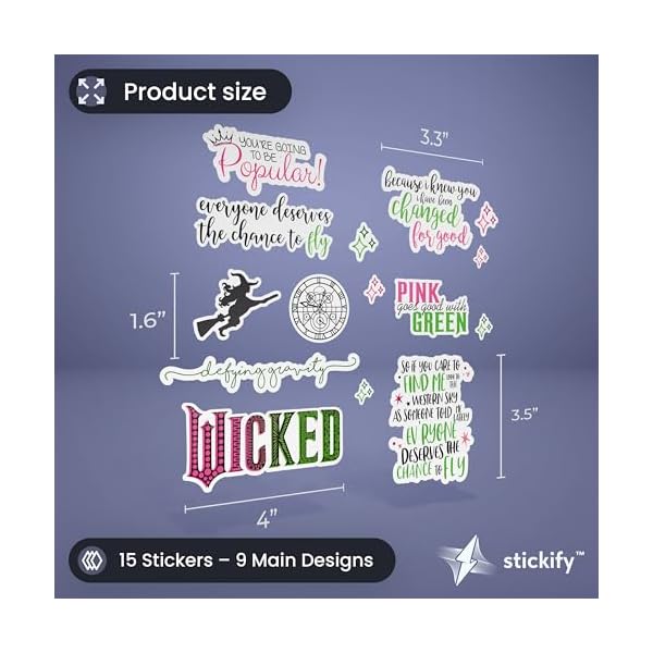 Wicked Stickers – 15-Piece Vinyl Decal Pack Inspired by The Musical, Perfect for Fans and Gifts - Image 3