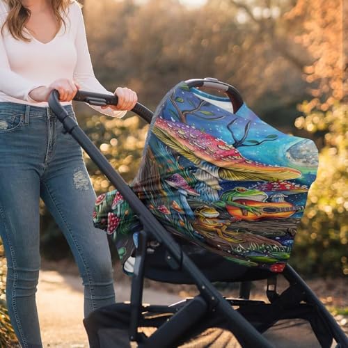 Image of Youngerbaby Mushroom Car Seat Cover Baby Stuff Multi-Use Car Seat Canopy Carrier Cover, Breathable Breastfeeding Cover Cute Frog Baby Stuff Boys & Girls Car Seat Covers