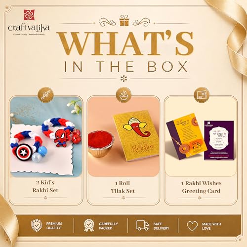 Image of CraftVatika Rakhi Set for Kids Brother, Rakhi Set of 2 for Brother Boys Baby Kids, Designer rakhis for Rakshabandhan Children Raki Set with Greeting Card, Tilak Set, for Premium RakshaSutra for Child