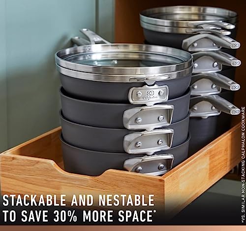Calphalon Select Space-Saving Hard-Anodized Nonstick 9-Piece Cookware Set, Gray