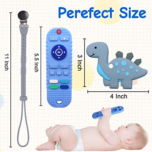 Baby Teether Toys 2 Pack, Teething Remote Control And Dinosaur Chew Toys With Clips For Babies 0-6 6-12 Months, Silicone Teethers For Boys And Girls, Reduce Teething Gum Discomfort For Toddler Infant #TOP6