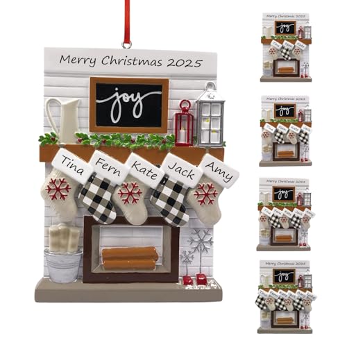 Personalized Fireplace Mantle Christmas Ornaments 2022 Family of 2/3/4/5/6, Custom Name Text Resin Stockings Keepsake for Xmas Ornament with Text Decoration Customized Joy