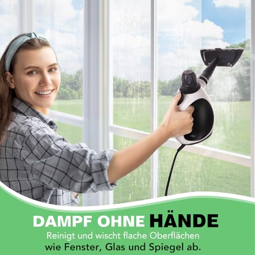 KOITAT, Dampfreiniger, tragbarer Druckdampfreiniger mit 10 Zubehörteilen, Dampfreiniger für Polstermöbel, mit Sicherheitsverriegelung, für Zuhause, Auto,Aufsätze