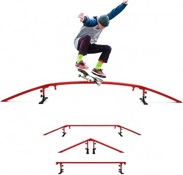 Ultimate Skateboard Rail Grindrail Kit - Modular Adjustable Grind Ramp Multi-Sport Rail for Skate, BMX Bike, Roller, Snowboard, Scooter, Rainbow Flat Incline Rail