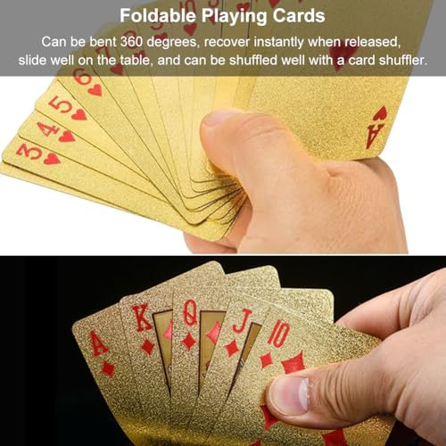 Pokerkarten,Spielkarten,Wasserdichte Spielkarten,Spielkarten Plastik, Professionelle Pokerkarte,Schwarze Spielkarten,Kartenspiel,Standard 54 Poker,für Texas Holdem Poker Deluxe Kartenspiele,Gold – Bild 7