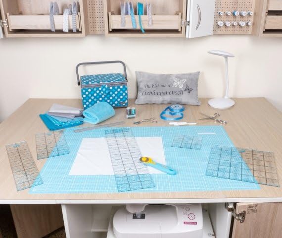 Semplix Schneidematten-Set A1 mit Prym Aqua-Trickmarker (türkis/petrol) | A1 Schneidematte 90x60 cm selbstheilend mit Rollschneider Ø45 mm, Patchwork-Lineal 60x15 cm & Prym Aqua-Trickmarker.