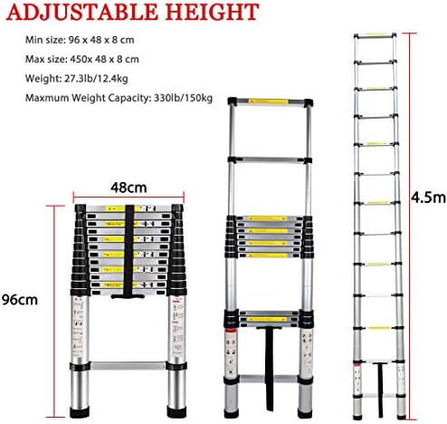 Acrohome Telescoping Ladder 4.5M Portable Aluminium Telescopic Ladders Extension Extend Ladder with EN131 and CE Standard(14.8Ft/4.5M)
