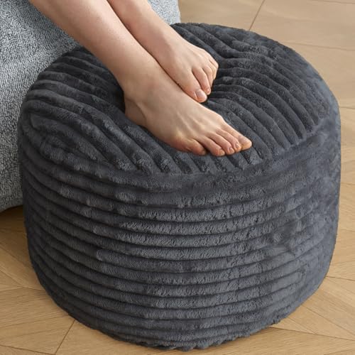 SHOUREN Stuffed Round Pouf Ottoman,Corduroy Foot Rest with Shredded Foam