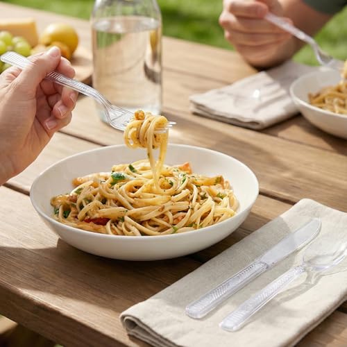 Image of Party Dimensions 300 Count Plastic Cutlery Combo Box, Disposable Clear Plastic Silverware Utensils Set, 100 Forks, 100 Spoons, 100 Knives (Pack of 2)