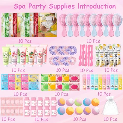 UYJ, 130 PCS Spa Party Supplies for Women, Include Face Masks Skincare, Hand Cream, Lip Balm, Lip Mask, Under Eye Patches,Hair Brush, Foot Bath Bombs,Spa Birthday Sleepover Party Supplies for Girls Women