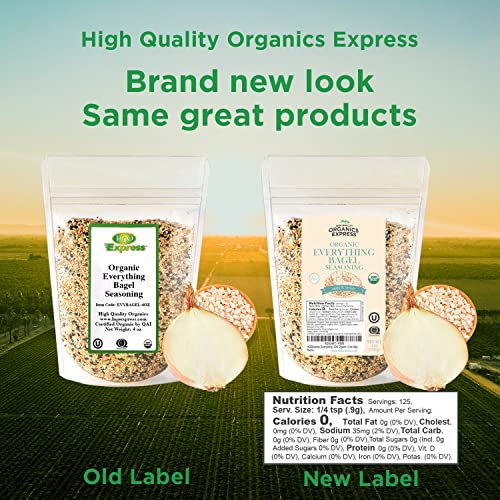 HQOExpress Organic Everything Bagel Seasoning – Non GMO, Kosher, USDA Certified Organic Blend of Sesame Seeds, Poppy Seeds, Garlic, Onion and Sea Salt – Nutty, Savory Mix, 4 oz. Resealable Bag