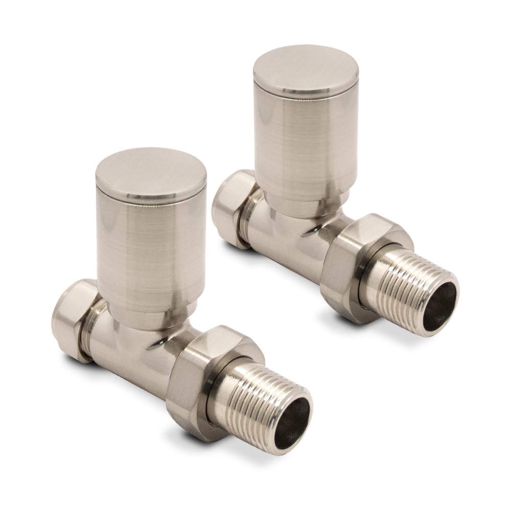 Straight Brushed Nickel Valves for Radiators & Towel Rails (Pair)