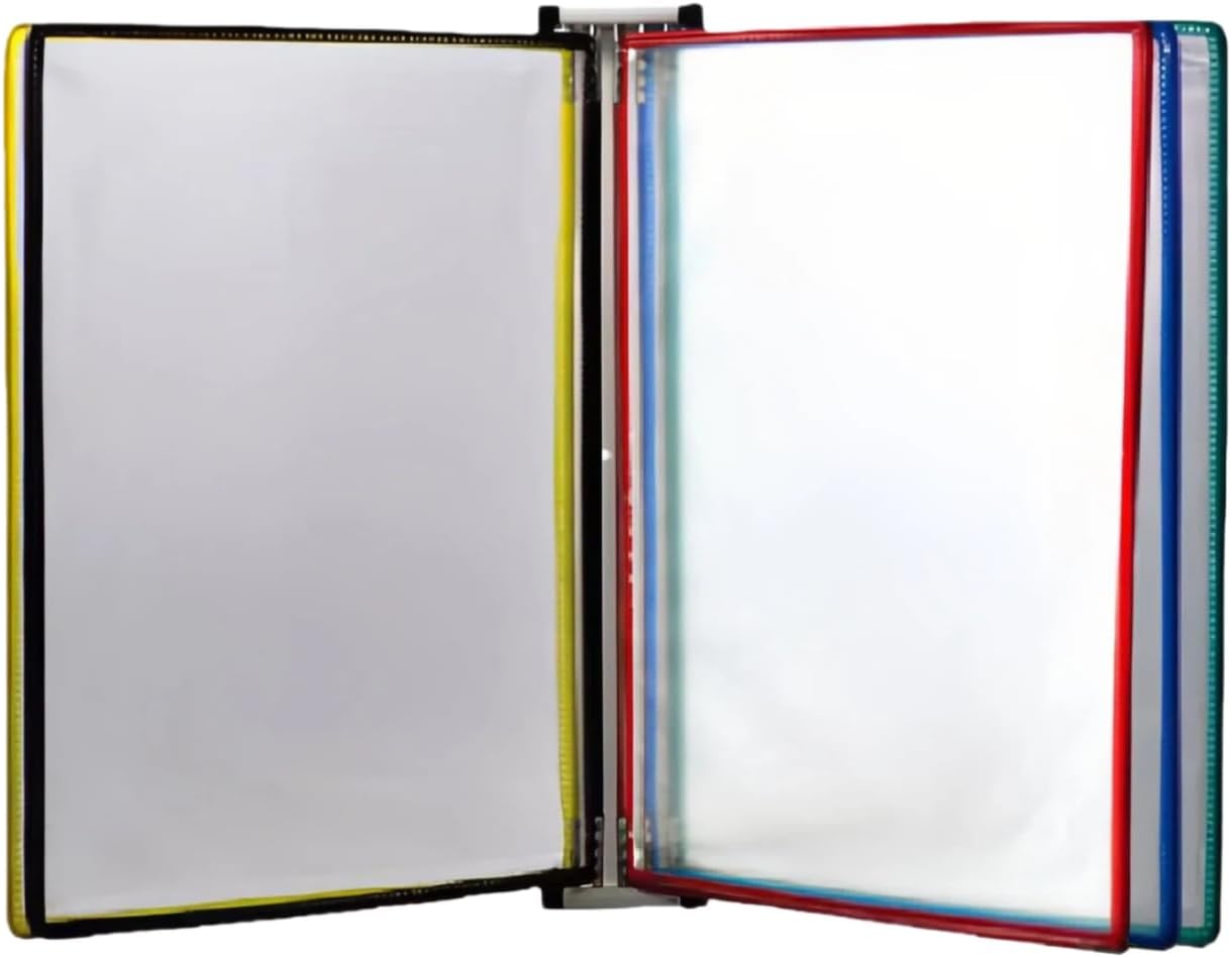 Wall Mounted Document File Holder, Hanging Wall Organiser for Storing A4 Documents, 5 Transparent Display Panels, Multicolour