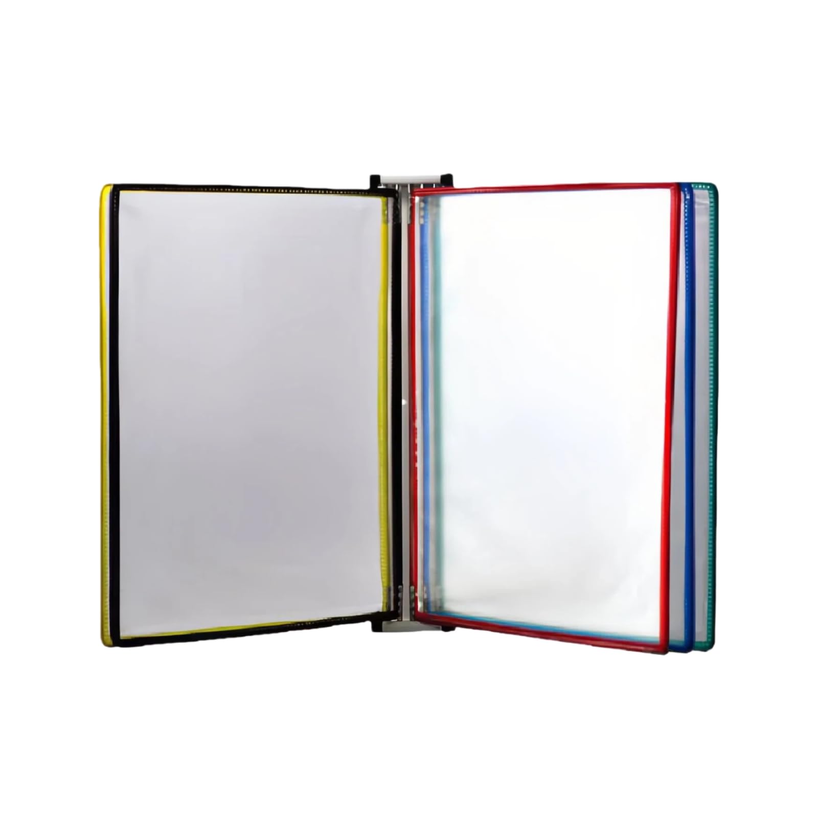 Aosyax Wall Mounted Document File Holder, Hanging Wall Organiser for Storing A4 Documents, 5 Transparent Display Panels, Multicolour