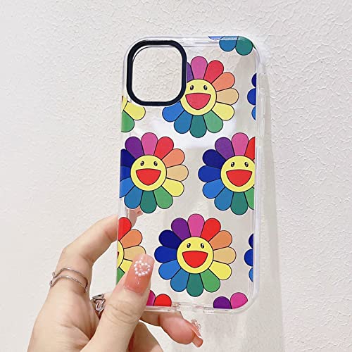 Kwolykim Colorful Smile Face Sunflower Floral Flower Pattern For Iphone 11 Case Cute Rainbow Sunflowers For Iphone 11 6.1'' Clear Tpu Fashion Shockproof Protective Case For Girls Boys #TOP2