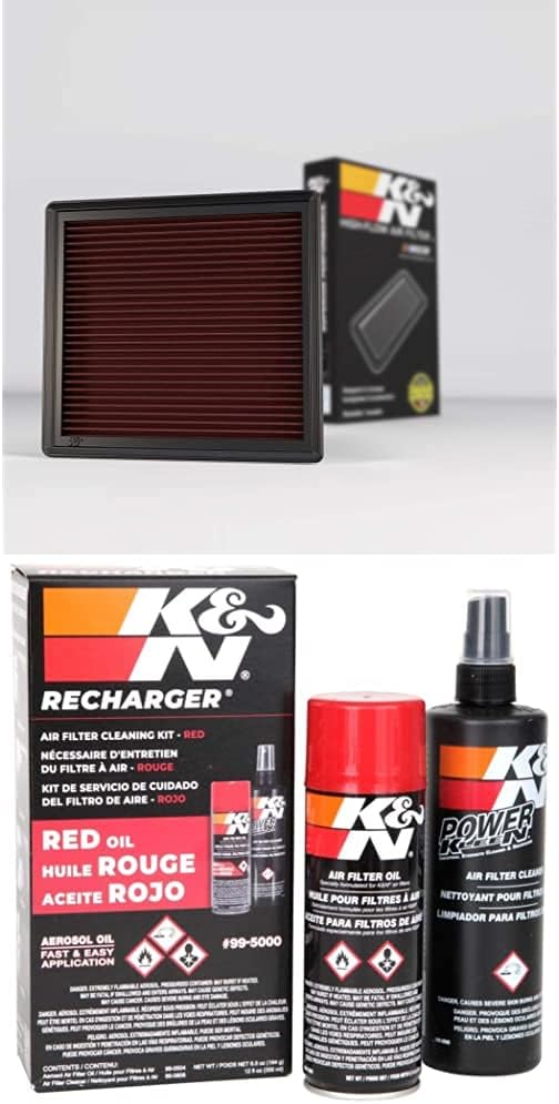 K&N Engine Air Filter: High Performance, Premium, Washable, Replacement Filter: Fits 2010-2019 Jeep/Dodge SUV V6/V8 (Grand Cherokee, Durango), 33-2457 & Air Filter Cleaning Kit Bundle