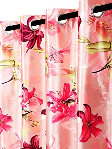 Image of Home Sizzler 2 Pieces 3D Floral Eyelet Polyester Semi- Transparent Door Curtains - 6 Feet, Pink