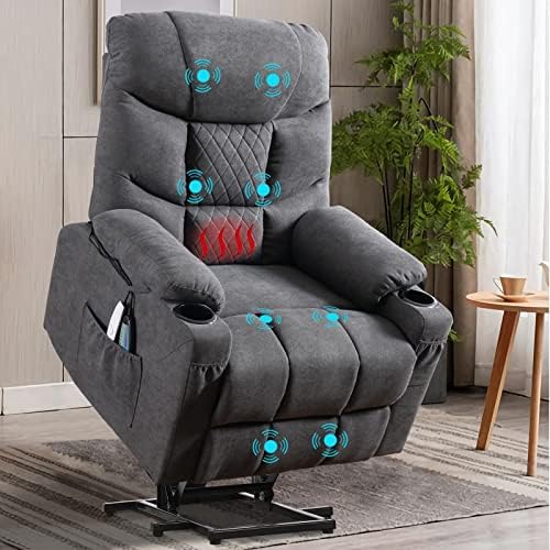 VUYUYU Power Lift Recliner Chairs for Elderly with Massage & Heating, Linen Fabric Sleeper Chair Sofa Recliners for Living Room, Comfy Home Theater Seat Infinite Position/Cup Holders/USB Port