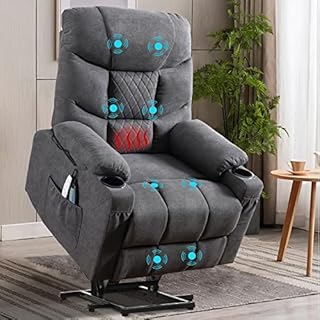 VUYUYU Power Lift Recliner Chairs for Elderly with Massage & Heating, Linen Fabric Sleeper Chair Sofa Recliners for Living Room, Comfy Home Theater Seat Infinite Position/Cup Holders/USB Port