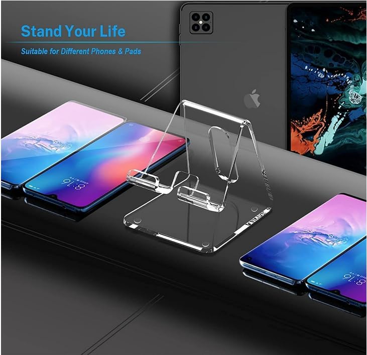 Cell Phone Stand Acrylic Desktop Cellphone Holder with Anti-Slip Base and Convenient Charging Port, Fit for iPhone 17/16 15/14 Smart Phones Accessoires