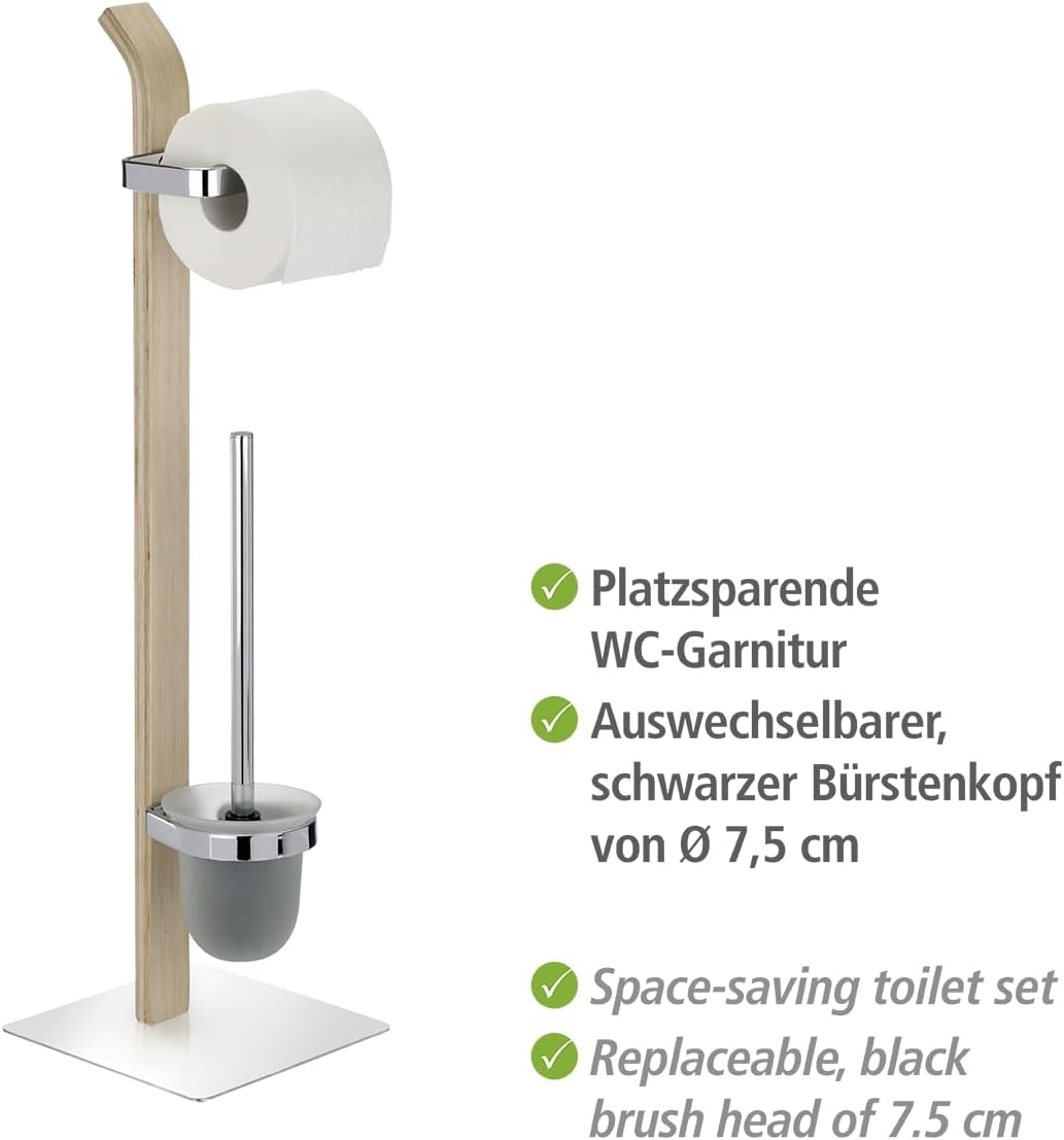 Wenko 203971000 Samona Stand WC-Set Chromed Metal/Veneer 20 x 71.5 x 20 cm Natural