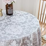 SPRICA Round Jacquard Tablecloth 150cm Classic Flower Pattern Thick Heavy Weight Soft Table Cover, Machine Washable, Grey - Image 5