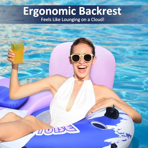 Eisenfuer Heavy Duty 2 Person Floats for Adults, 91" X 50" Inflatable River Tube, Adult Floats for Lake, Swimming Tubes with Backrests, 2 Cup Holders, Storage Compartment by EISENFUER - Used condition - Image 3