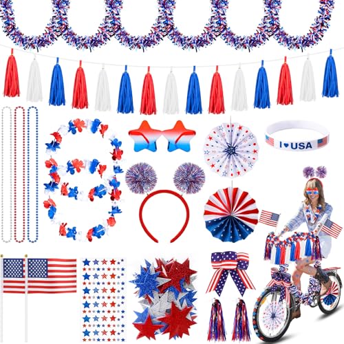 Nœud pour 4 Juillet Vélo Décoration sans Effort avec Bracelet et Autocollants Thématiques