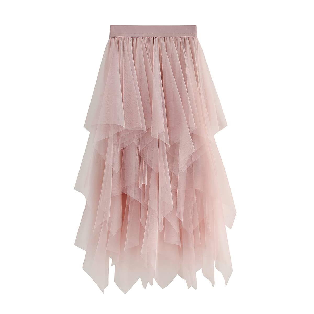 Damen Tüllrock Ballerina - Hochtaillierter A-Linie Midirock mit Plissee & Volant, Mehrschichtiger Unregelmäßiger Tuellrock mit Unterrock für Abschlussball & Party