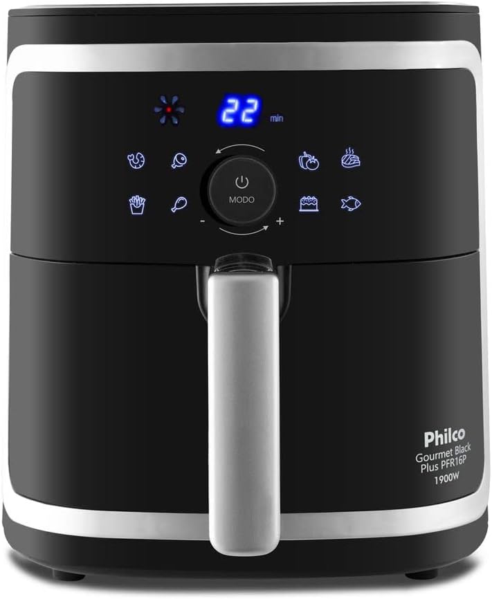 Air fryer Philco Gourmet Black PFR16P preta com painel digital e cesto de 5 litros