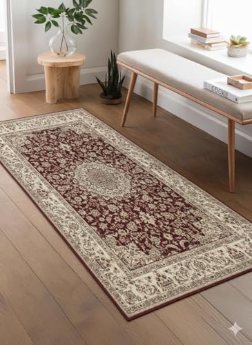 Tapis Salon - sans Poils Peluche - Antidérapant Dos à Picots (Dots) - Chambre, Salon, Salle à Manger, Bureau (Rouge, 80x140 cm)