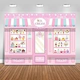 Fitumiw Ice Cream Shoppe Backdrop 7x5ft Sweet Dessert Shop Girl Birthday Background Party Decorations Ice Cream Palor Cake Table Banner Photo Booth Props