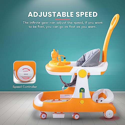 Image of Baybee Magnum 2 in 1 Baby Walker for Kids, Round Kids Push Walker with Parental Handle & Height Adjustable, Foldable Activity Walker for Baby with Musical Toy Bar for 6-18 Months Boys Girls (Yellow)