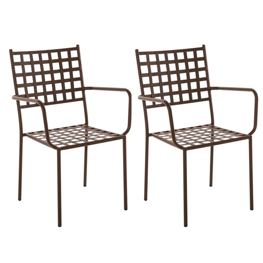 LOLAhome Pack 2 Silla de jardín Cartago Marrón Oxido | Estilo Hierro Forjado | Contract, Resistentes y Duraderas | Apilable y con Brazos | 56x61x90 cm | para Exterior, jardín, terraza | Cartago