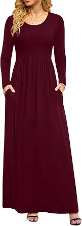 Women Casual Long Sleeve Maxi Dress with Pockets