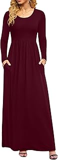 DB MOON Women Casual Long Sleeve Maxi Dresses Empire Waist Long Dress with Pockets