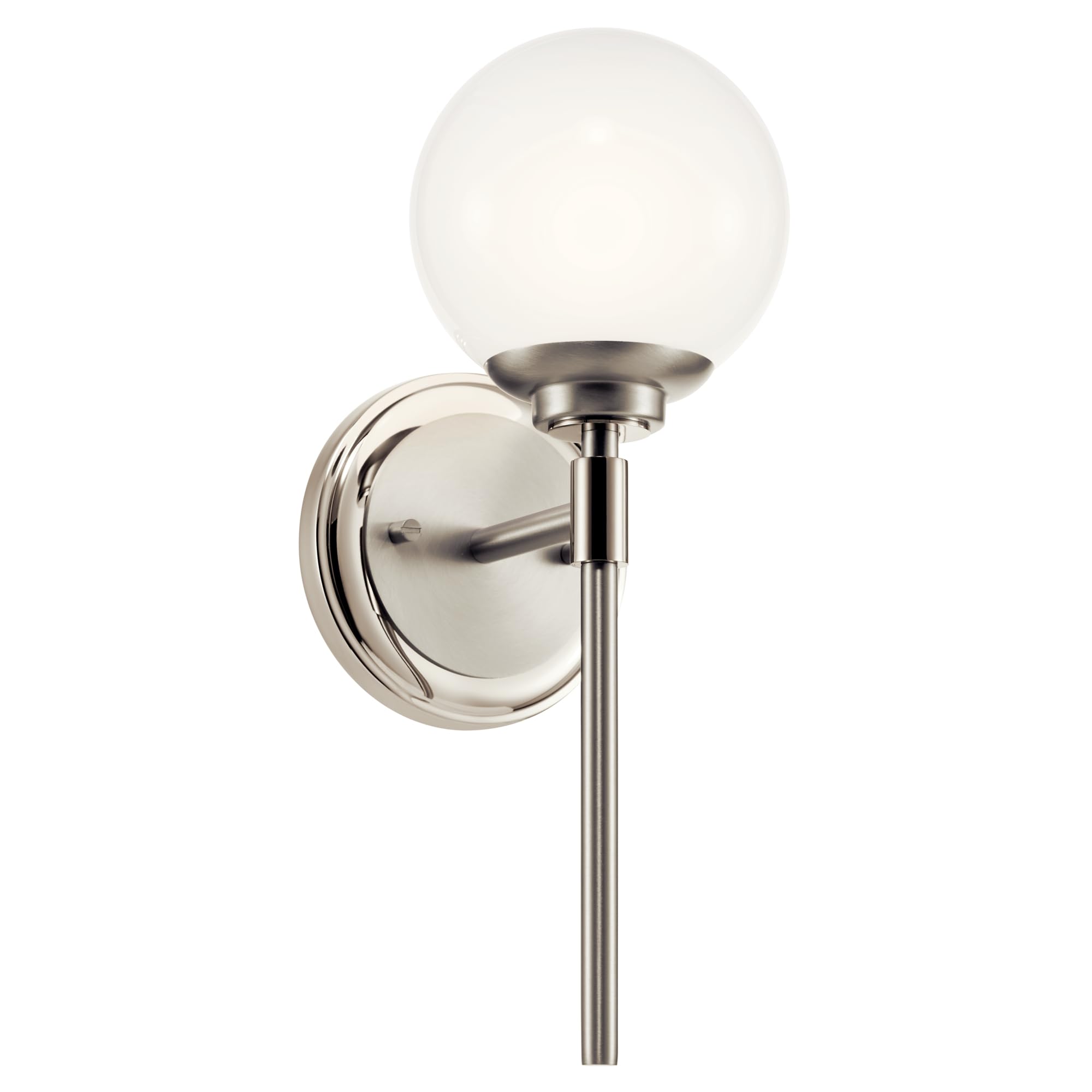 Kichler Benno 1-Light Wall Sconce, Modern Light with Opal Glass in Polished Nickel and Brushed Nickel, for Bathroom, Powder Room, Kitchen, Bedroom, or Hallway (13.75" x 5.25"), 55170PN