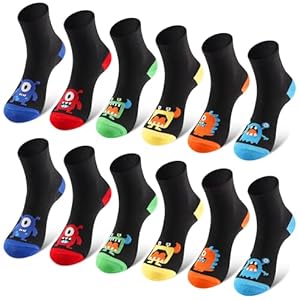 L&K-II 12er Kinder Jungen Socken mit niedlichen Mustern Kinder Turnschuhe Socken farbige Baumwolle Jungen Socken 2878 35-38
