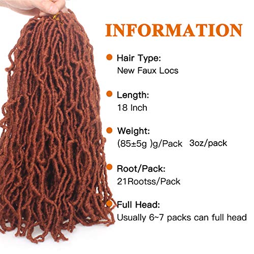 Zrq Copper Red New Faux Locs 18 Inch 21 Stands Goddess Faux Locs Curly Wavy Crochet Synthetic Soft Locs Braiding Hair Extension For Woman ( 18 Inch, 350#) #TOP1