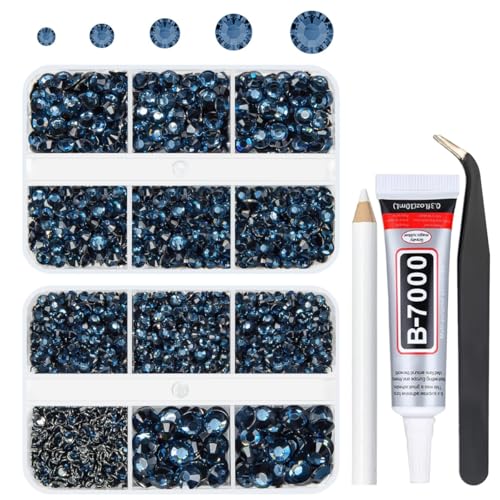 qiipii Ink Blue Resin Rhinestones for Bedazzling Crafting Navy Blue Flatback Crystal Stones 2mm 3mm 4mm 5mm 6mm Diamonds Gems Charms for Nails Face Eyes Makeup Tumblers Bottles DIY Crafts Shoes Phones