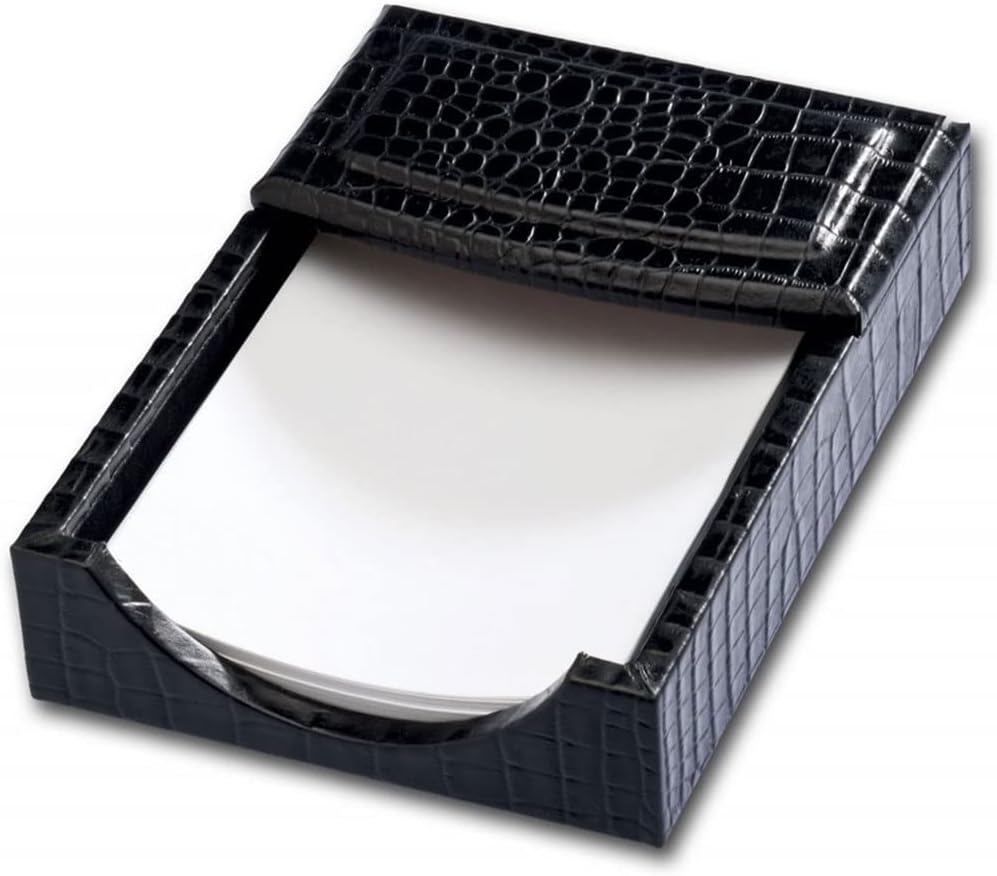 Dacasso Crocodile Embossed Leather Desk Set - Luxury Leather Desk Pad & Desk Organization Essentials - Office Organization & Executive Desk Decor - (Black, 8 Piece)