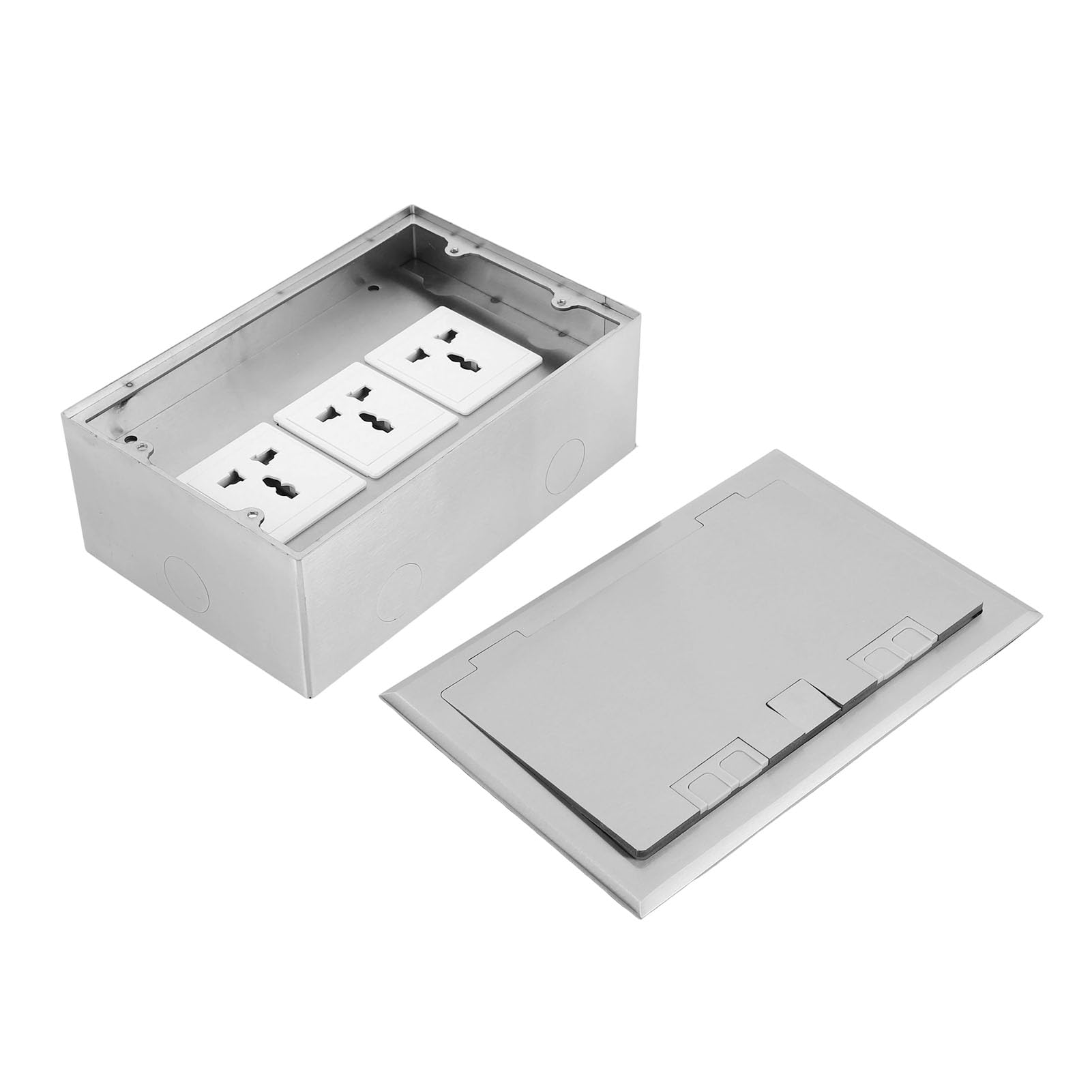 Bewinner Kit Scatola di Derivazione da Incasso a Pavimento, 3 Prese Multifunzionali a 3 Poli 16A 4000W, Struttura in Acciaio Inossidabile con Guarnizione Impermeabile per Ufficio, Hotel, Scuola, Casa