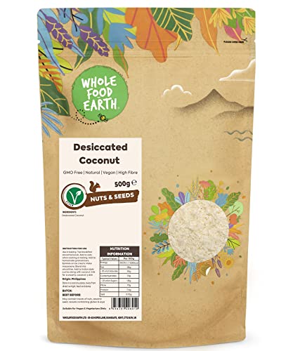 Wholefood Earth Kokosnuss getrocknet, gentechnikfrei, vegan, milchfrei, ohne Zuckerzusatz, 500 g