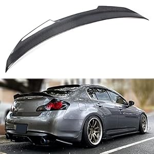 Real Carbon Fiber PSM Style Highkick Duckbill Trunk Spoiler Wing Compatible for 2007-2015 G25 G35 G37 Q40 Sedan