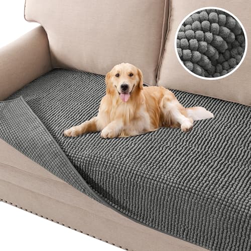 H.VERSAILTEX H.VERSAILTEX Plush Chenille Pet Couch Covers for Sofa Thick Soft Sofa Cover for 3 Cushion Couch Anti Slip Couch Cover Furniture Protector for Dog, Pet, Cat (35" x 74", Grey)