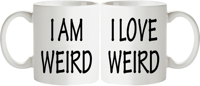 Fatbaby His and Hers Coffee Mug Gifts Set - I Am Weird,I Love Weird - Funny Boyfriend Girlfriend Couples Mugs Set - Anniversary Valentines Day Gifts for Couples Him Her 11 OZ
