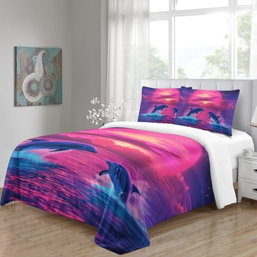 Housse de couette dauphin impression 3D haute définition microfibre King - 5
