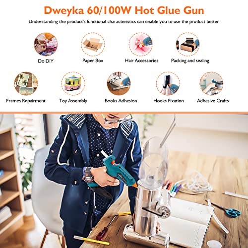Heißklebepistole, Klebepistole Set mit Zweileistung 60/100W, mit 11mm Klebesticks und Eine abnehmbare Basishalterung & 3 Silikon Fingerhülses für DIY Kunst Industriell Reparieren Festival Dekorieren