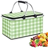 Insulated Picnic Basket, Leak-Proof Collapsible Cooler Bag, 2 Sturdy Handles, 26L Large Capacity Storage Basket for Outdoor Activities, Beach, Camping, Market Shopping,Travel