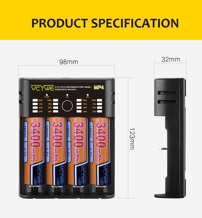 Miniatura 5 de Cargador inteligente de 4 ranuras 18650 Paquete de cargador de batería compatible con recargable Li-ion 3.6V3.7V 16340 16650 18650 22650 26650 26650